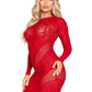 Leg Avenue Lace and Net Body Con Gown with Heart Keyhole Detail - Red - One Size