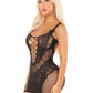 Leg Avenue Lace and Net Mini Dress with Dual Strap Detail - Black - One Size