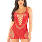Leg Avenue Lace and Net Mini Dress with Dual Strap Detail - Red - One Size