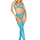 Leg Avenue Lace Bra Top with Dual Strap Detail, G-String Panty, and Lace Top Garter Belt Stockings