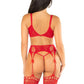 Leg Avenue Lace Bra Top with Dual Strap Detail, G-String Panty and Lace Top Garter Belt Stockings