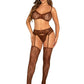 Leg Avenue Lace Bra Top with Mini Bow Detail, V-Front G-String, and Garter Belt Stockings - Cocoa