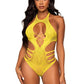 Leg Avenue Lace Cut Out Strappy Bodysuit - Yellow - One Size