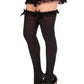 Leg Avenue Lace Garter Sheer Striped Thigh Highs with Satin Bow Accent - Black - One Size