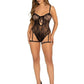 Leg Avenue Lace Garter Teddy with Keyhole Front and Crossover Back Straps