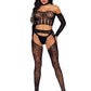 Leg Avenue Lace Long Sleeve Halter Choker Crop Top, Lace Suspender Hose, and G-String