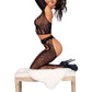 Leg Avenue Lace Long Sleeve Halter Choker Crop Top, Lace Suspender Hose, and G-String