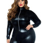 Leg Avenue Lame Zipper Front Cat Suit - 1x/2x - Black
