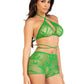 Leg Avenue Mary Jane Wrap Around Bra Top and Boy Shorts - Green - One Size - 2 Piece