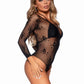 Leg Avenue Micro Net Snap Crotch Skull Bodysuit - Black - One Size