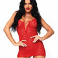 Leg Avenue Mini Dress with Lace Up Front and G-String - Red - One Size