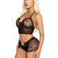 Leg Avenue Mini Heart Trimmed Heart Net Halter Cami and Boy Short Panty - Black - One Size - 2 Piece