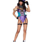 Leg Avenue Mischievous Mad Hatter Garter Bodysuit with Strappy Deep-V and Puff Sleeves, Bow Collar, and Mad Hatter Hat