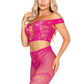 Leg Avenue Net and Lace Off-The-Shoulder Crop Top and Footless Tights - Magenta - One Size - 2 Piece