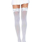 Leg Avenue Nylon Thigh High with Bow - White - One Size