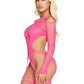 Leg Avenue Off-The-Shoulder Fishnet Garter Harness and Layered Opaque Cut-Out Teddy - One Size - 2 Piece