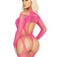 Leg Avenue Off-The-Shoulder Fishnet Garter Harness and Layered Opaque Cut-Out Teddy