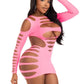Leg Avenue Opaque Shredded Cut-Out Mini Dress - Neon Pink - One Size