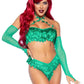 Leg Avenue Poison Temptress Leafy Halter Top with Corset Lace Up Back, Leafy Panty, and Sleeves - Green - Small - 3 Piece