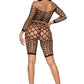 Leg Avenue Pothole Net Crop Top and Bike Shorts - Black - One Size - 2 Piece