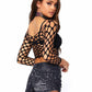 Leg Avenue Pothole Net Long Sleeved Crop Top - Black - One Size