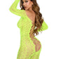 Leg Avenue Python Net Crotchless Footless Lingerie Jumpsuit with Faux Lace Up Detail - Neon Green - One Size
