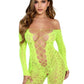 Leg Avenue Python Net Crotchless Footless Lingerie Jumpsuit with Faux Lace Up Detail - Neon Green - One Size