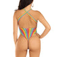 Leg Avenue Rainbow Stripe Cross-Over Halter Bodysuit