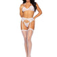 Leg Avenue Rhinestone Eyelash Lace Bra Top Garter Belt and G-String