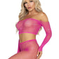 Leg Avenue Rhinestone Fishnet Crop Top and Footless Tights - Neon Pink - One Size