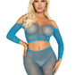 Leg Avenue Rhinestone Fishnet Crop Top and Footless Tights - Neon Blue - One Size