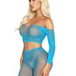 Leg Avenue Rhinestone Fishnet Crop Top and Footless Tights - Neon Blue - One Size