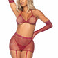 Leg Avenue Rhinestone Fishnet Garter Skirt Set with Bikini Top, G-String, Gloves and Matching Stockings