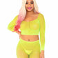 Leg Avenue Rhinestone Fishnet Long Sleeve Crop Top and Biker Shorts - Yellow - One Size - 2 Piece