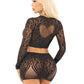 Leg Avenue Rhinestone Lace and Net Crop Top with Heart Keyhole Detail and Mini Skirt