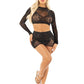 Leg Avenue Rhinestone Lace and Net Crop Top with Heart Keyhole Detail and Mini Skirt