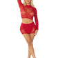 Leg Avenue Rhinestone Lace and Net Crop Top with Heart Keyhole Detail and Mini Skirt