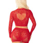 Leg Avenue Rhinestone Lace and Net Crop Top with Heart Keyhole Detail and Mini Skirt