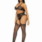Leg Avenue Rhinestone Lace Bra Top, G-String, and Fishnet Garter Belt Stocking