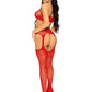 Leg Avenue Rhinestone Lace Bra Top, G-String, and Fishnet Garter Belt Stocking