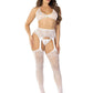 Leg Avenue Rhinestone Lace Bra Top G-String and Fishnet Garter Belt Stockings