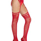 Leg Avenue Rhinestone Lace Top Fishnet Stockings with Attached Garter Belt - Red - One Size