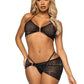 Leg Avenue Rhinestone Mesh Bra Top with Ring Accent, G-String Panty and Matching Sarong - Black - Small - 3 Pieces