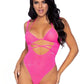 Leg Avenue Rhinestone Mesh Wrap Around Bikini Top and Suspender Bodysuit - Pink - One Size - 2 Piece