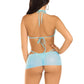 Leg Avenue Rhinestone Mesh Wrap Around Bra Top, G-String Panty, and Ruched Tie Sarong (3 Piece) - Medium/Large - Baby