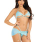 Leg Avenue Rhinestone Mesh Wrap Around Bra Top, G-String Panty, and Ruched Tie Sarong (3 Piece) - Small/Medium - Baby - Blue