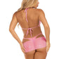 Leg Avenue Rhinestone Mesh Wrap Around Bra Top, G-String Panty, and Ruched Tie Sarong
