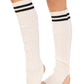 Leg Avenue Ribbed Stirrup Leg Warmers with Athletic Stripe - White - One Size