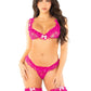 Leg Avenue Ruffle Trimmed Bow Net Bra Top G-String Panty and Ruffle Top Thigh High - Magenta/Red - One Size - 3 Piece