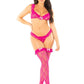 Leg Avenue Ruffle Trimmed Bow Net Bra Top G-String Panty and Ruffle Top Thigh High